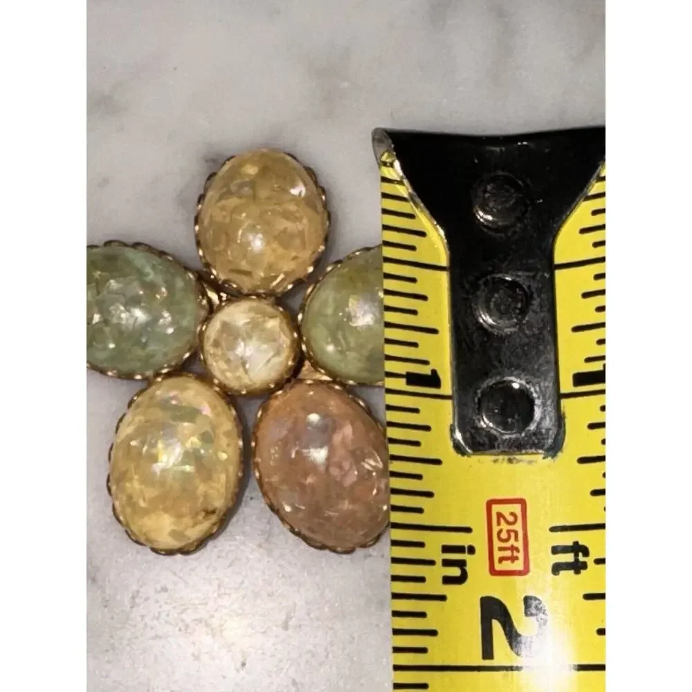 Vintage Coro Gold Tone Multicolor Confetti Lucite Flower Brooch Signed